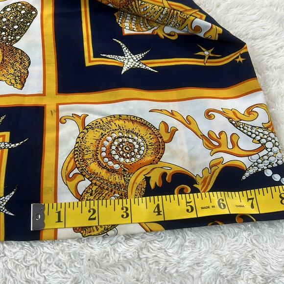 Vintage 80s Joyce gold and navy seashell novelty print silky shorts, size 8 - Picture 11 of 11